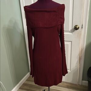 White House Black Market Elegant Burgundy Off-Shoulder Dress